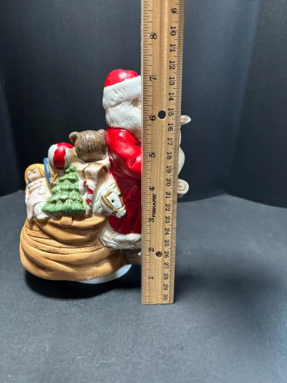 Santas List Christmas Holiday Music Box Figurine Cermaic Vintage 1980s